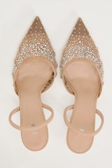 MESH HIGH-HEEL SLINGBACK SHOES WITH EMBELLISHED RHINESTONES