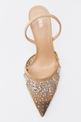 MESH HIGH-HEEL SLINGBACK SHOES WITH EMBELLISHED RHINESTONES