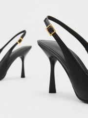 Metallic Cap Pointed-Toe Slingback Pumps