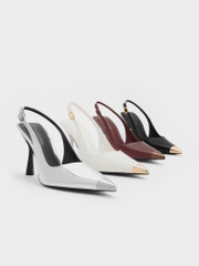 Metallic Cap Pointed-Toe Slingback Pumps