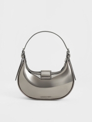 Trice Metallic Accent Belted Curved Shoulder Bag