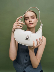 Trice Metallic Accent Belted Curved Shoulder Bag