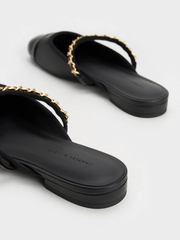 Patent Two-Tone Chain-Strap Mules Long