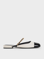 Patent Two-Tone Chain-Strap Mules Long