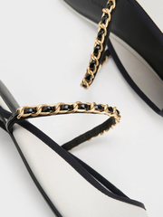Patent Two-Tone Chain-Strap Mules Long