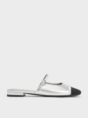 Pearl-Embellished Cap-Toe Flat Mules