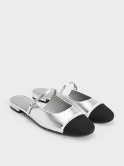 Pearl-Embellished Cap-Toe Flat Mules