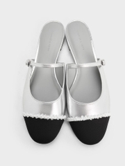 Pearl-Embellished Cap-Toe Flat Mules
