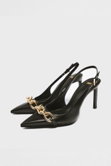 HEEKED SLINGBACK LEATHER STILETTO HEEL GOLD