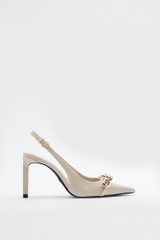 HEEKED SLINGBACK LEATHER STILETTO HEEL GOLD