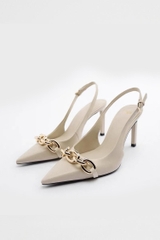 HEEKED SLINGBACK LEATHER STILETTO HEEL GOLD