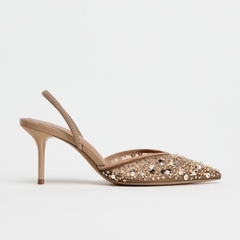 BEADED MESH SLINGBACK HEELS