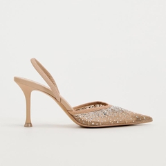 MESH HIGH-HEEL SLINGBACK SHOES WITH EMBELLISHED RHINESTONES
