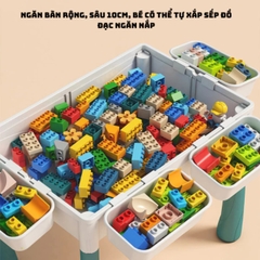 Đồ chơi bàn lắp ráp nhiều chi tiết có ngăn đựng đồ kèm ghế, làm bàn học, bàn ăn cho bé