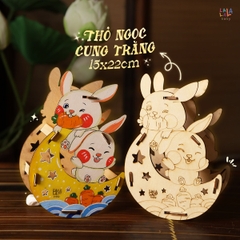 Đèn lồng gỗ Trông Trăng Lalamoon bộ kit tự làm lồng đèn trung thu tô màu thủ công DIY đồ chơi hình con vật
