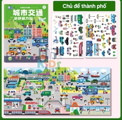 Đồ chơi tranh dán nam châm từ tính, nhiều miếng dán chủ đề công trình, đại dương, thành phố, phương tiện giao thông