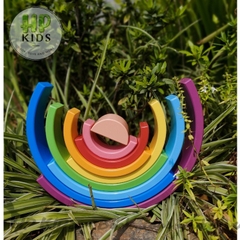 Bộ xếp hình cầu vồng bằng gỗ vui nhộn cho trẻ đồ chơi trẻ em Giáo cụ montessori kèm sách hướng dẫn xếp