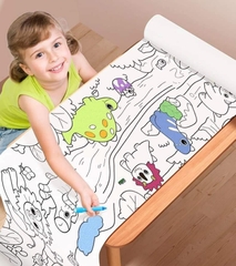 ( TẶNG KÈM KÉO VÀ MÀU) GIẤY CUỘN TRANH TÔ MÀU CẮT DÁN TÔ MÀU 3M CHO BÉ