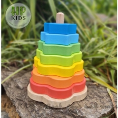 Giáo cụ montessori -Xếp hình tháp cầu vồng bằng gỗ kèm hướng dẫn cho bé