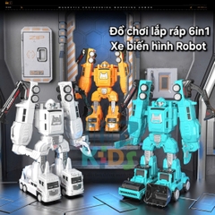 Đồ chơi Robot người máy, 6 xe kết hợp lại thành robot, lắp ráp kết hợp nam châm