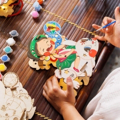 Đèn lồng gỗ Trông Trăng Lalamoon bộ kit tự làm lồng đèn trung thu tô màu thủ công DIY đồ chơi hình con vật