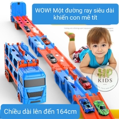 Xe đồ chơi container Vạn chuyển biến hình đường đua kép tặng kèm 6 xe đua bằng thép xịn xò cho bé