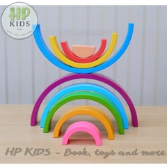 Bộ xếp hình cầu vồng bằng gỗ vui nhộn cho trẻ đồ chơi trẻ em Giáo cụ montessori kèm sách hướng dẫn xếp