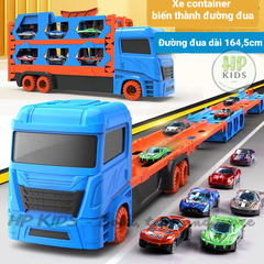 Xe đồ chơi container Vạn chuyển biến hình đường đua kép tặng kèm 6 xe đua bằng thép xịn xò cho bé