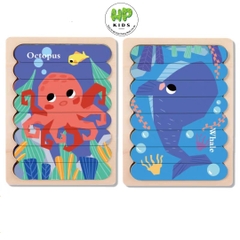 Ghép hình, xếp hình gỗ que kem 2 mặt cho bé tư duy sáng tạo, giáo dục Montessori