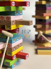 [ Loại lớn] Bộ đồ chơi rút gỗ loại lớn in hình động vật, màu sắc bắt mắt kèm xúcxắc và thanh gõ