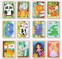 Ghép hình, xếp hình gỗ que kem 2 mặt cho bé tư duy sáng tạo, giáo dục Montessori