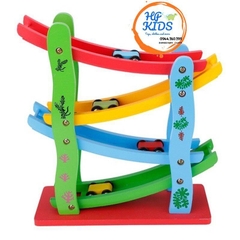 Cầu trượt 4 tầng bằng gỗ tặng kèm 4 xe ô tô