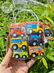 Túi 6 xe đồ chơi chạy cót mini bằng nhựa cho bé yêu.