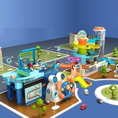 Đồ chơi đua xe ô tô kèm vô lăng phát nhạc cỡ lớn kết hợp bãi đỗ xe oto có thang cuốn chạy tự đông cho bé