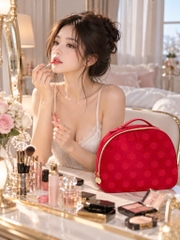 Túi Cốp Đựng Mỹ Phẩm Estee Lauder Gift Limited Chấm Bi Đỏ (30x25x8)