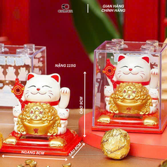 Mèo Thần Tài Vẫy Tay Mini Đặt Két Sắt Chiêu Tài Năng Lượng Mặt Trời