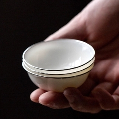 Bộ chén trà sứ Đức Hóa bọc viền bạc