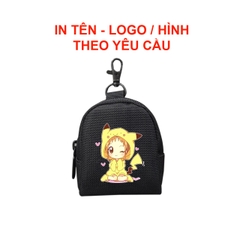 IN TÊN LOGO THEO YC - OVAL Ví móc khóa đựng tiền lẻ, phụ kiện tai nghe,. chất vải bố pvc chống thấm, size 9 x 7 x 4cm