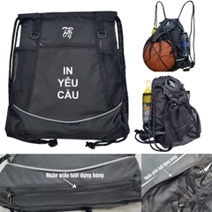 Balo dây rút thể thao có ngăn lưới đựng bóng rổ, bóng đá TROY Sport, vải bố PVC chống thấm