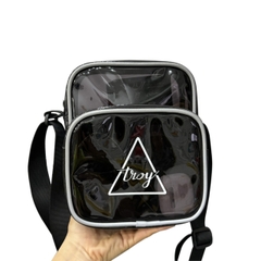Túi đeo chéo TROY PVC chất liệu nhựa màu đen kháng nước, viền gân phản quang 2 ngăn size 20cm