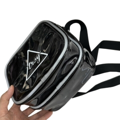 Túi đeo chéo TROY PVC chất liệu nhựa màu đen kháng nước, viền gân phản quang 2 ngăn size 20cm