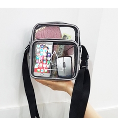 Túi đeo chéo TROY PVC chất liệu nhựa màu đen kháng nước, viền gân phản quang 2 ngăn size 20cm