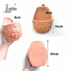 Chậu Ốp Tường Đất Nung Dáng Trứng Dẹp Hoa Văn Tinh Xảo - Gốm Sứ Sân Vườn