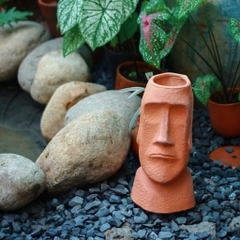 Chậu Gốm Đất Nung Hình Tượng Đầu Phục Sinh Moai - Gốm Sứ Sân Vườn