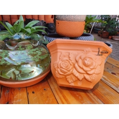 Chậu Treo Trồng Cây Gốm Đất Nung Áp Tường, Vân Hoa Hồng, Size NHỎ - Gốm Sứ Sân Vườn