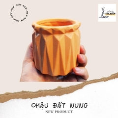 Chậu Gốm Đất Nung Dáng Trứng Vân Kim Cương - Gốm Sứ Sân Vườn