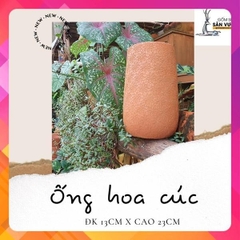 Chậu Gốm Đất Nung Hình Ống Vân Hoa Cúc - Gốm Sứ Sân Vườn