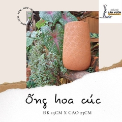 Chậu Gốm Đất Nung Hình Ống Vân Hoa Cúc - Gốm Sứ Sân Vườn
