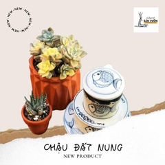 Chậu Gốm Đất Nung Dáng Trứng Vân Kim Cương - Gốm Sứ Sân Vườn