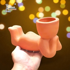 Chậu Gốm Đất Nung Mini Hình Người Ngồi Dễ Thương - Gốm Sứ Sân Vườn